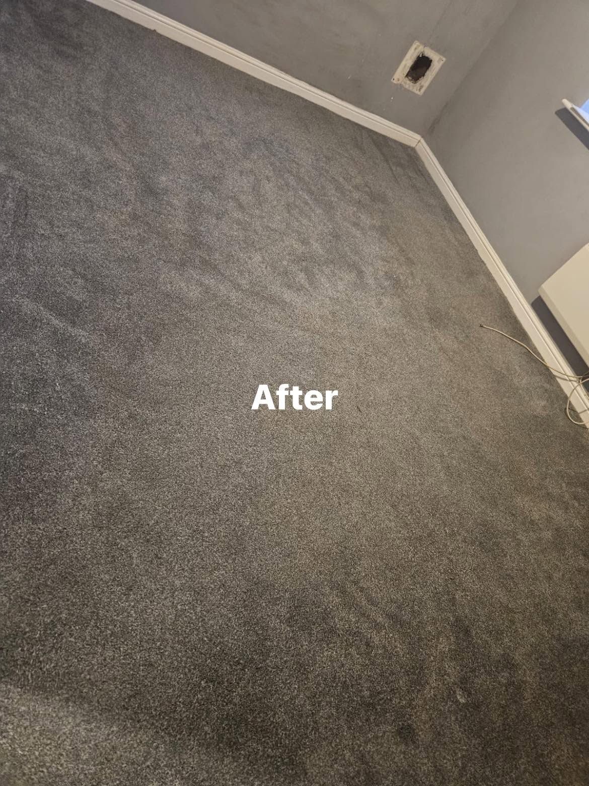After: Grey carpet in an empty bedroom after cleaning