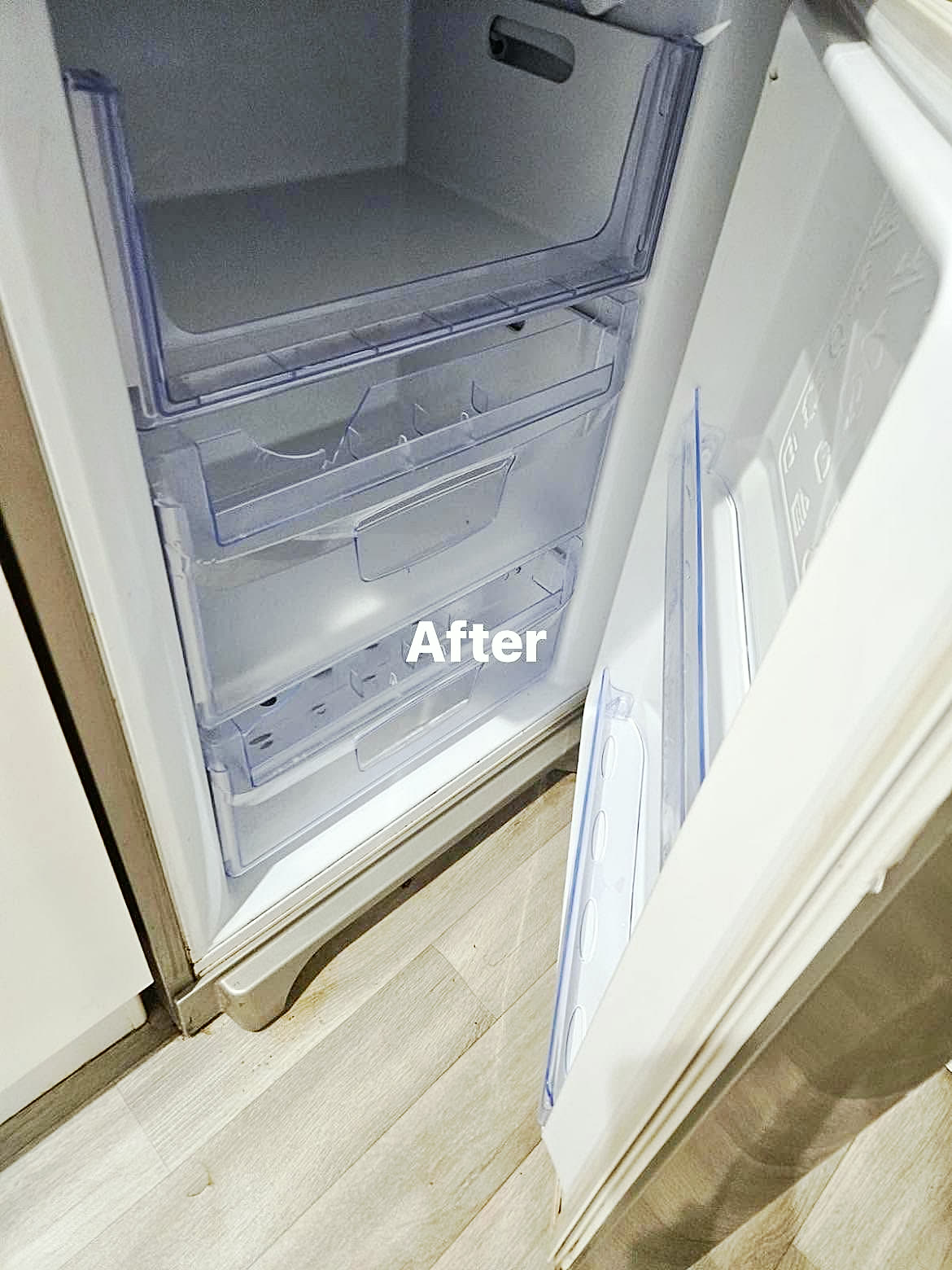 After: Empty freezer drawers cleaned